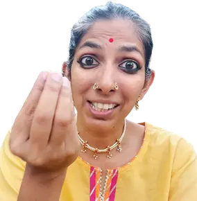 Priya beckoning, mid-story
