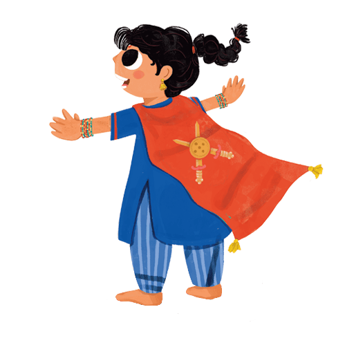 A girl wearing a cape and acting like a superhero